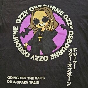Ozzy Osbourne Chibi Anime Graphic T-Shirt Black Crazy Train Mens XL